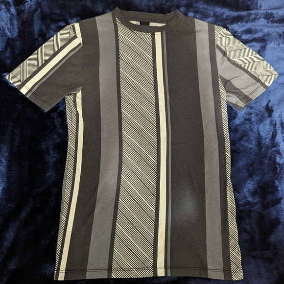 River Island ASOS Striped Grey Graphic T-shirt Muscle Fitted Tight Small - Picture 4 of 12